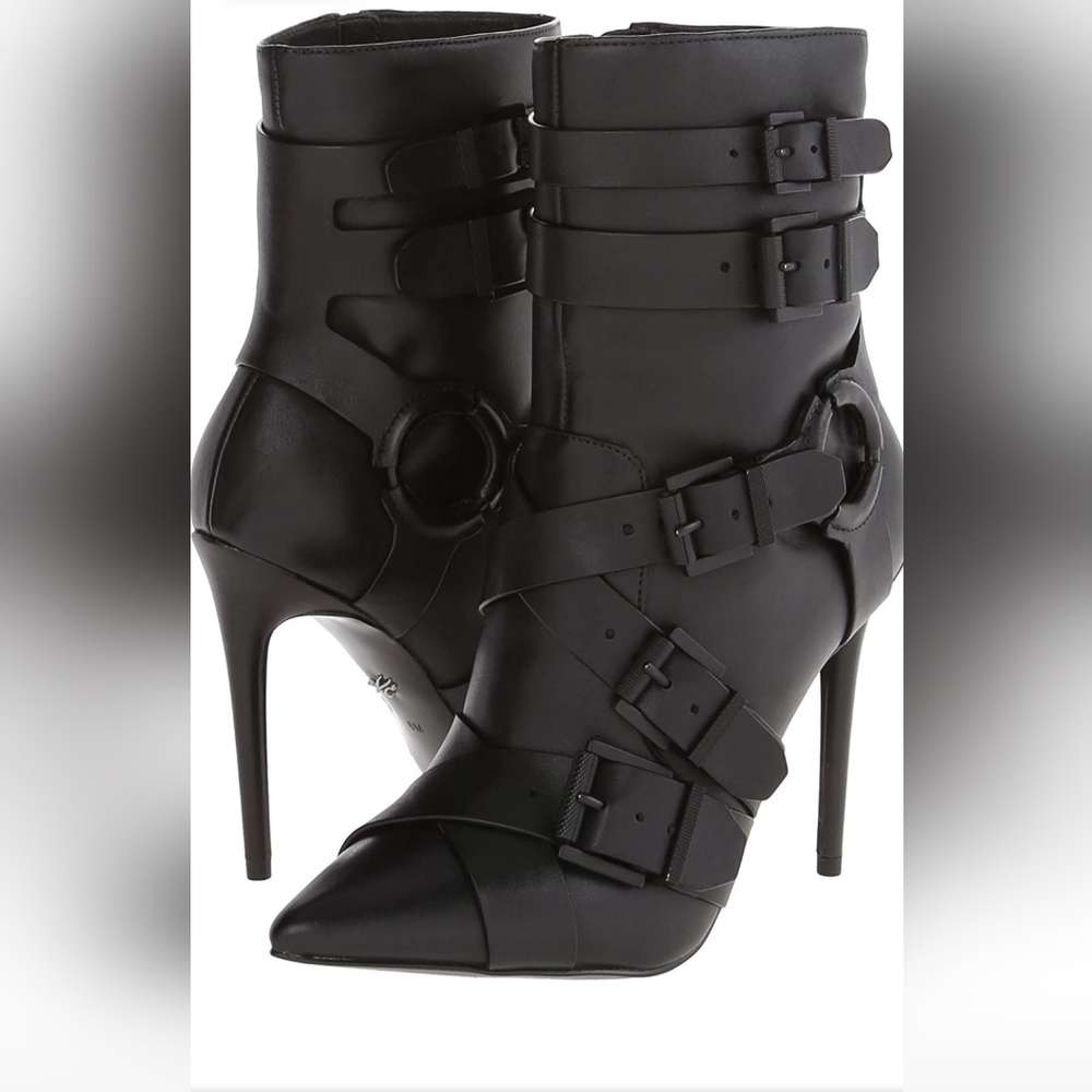 All Genuine Leather black buckled boots